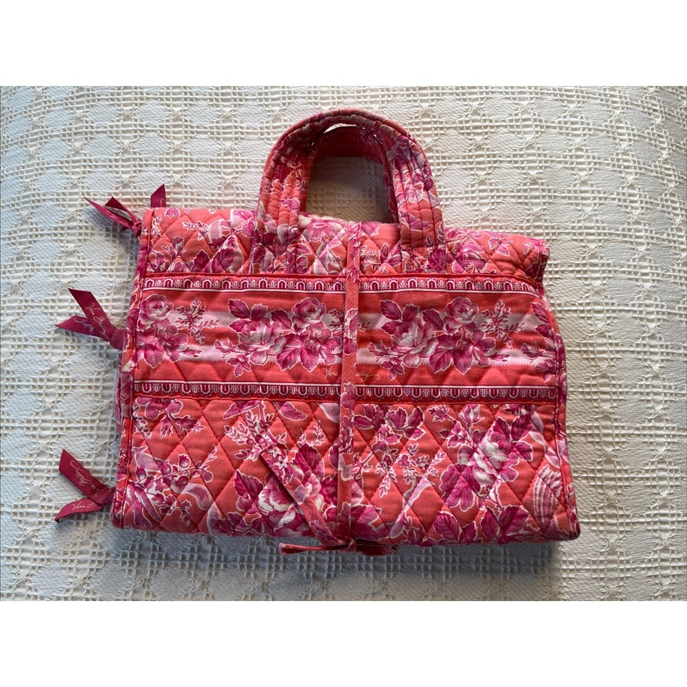 Vtg Vera Bradley Pink Hope Toile Travel Hanging Make Up Bag Cotton USA Retired